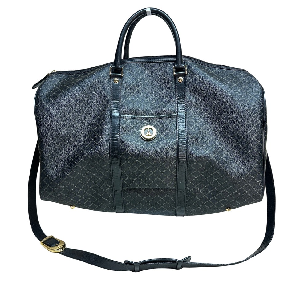 La Tour Eiffel Paris Black Leather Monogrammed Weekender Duffle Bag‎ Carry On